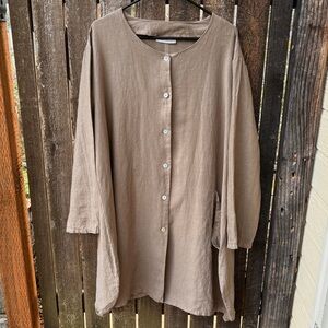 Bryn Walker 100% Linen Button-Up Lightweight Long Cardigan Jacket in Taupe Sz M